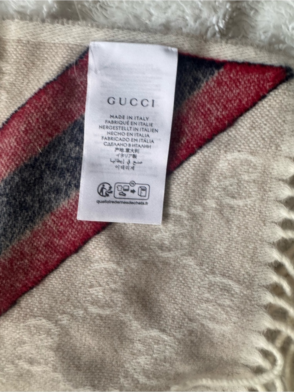Gucci Beige Scarf with Red and Navy Stripes - Picture 3 of 8